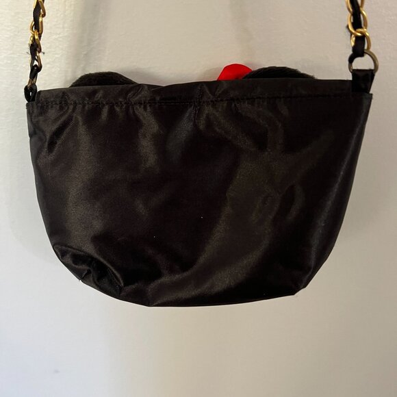 Disney's Minnie Mouse Black Satin Crossbody Bag With Red Bow & Fur Ears Gold Cha - Picture 4 of 4